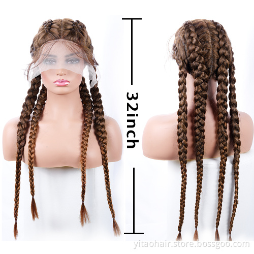 High Quality Braid Synthetic Wig Cornrows 4 Braids Hair Hand Braided Synthetic Lace Front Wigs with Baby Hair for Women